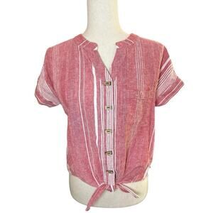 Ali Miles Linen Blend Blouse Patriotic Coastal Top Size P Small Nautical Preppy